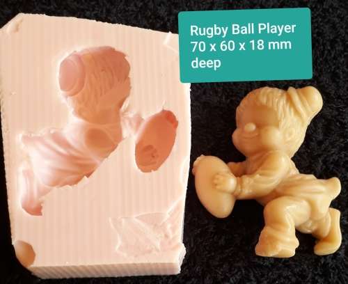 SILICONE MOULD " Secondhand " LIMITED STOCK  - Rugby Ball Player - 70 mm x 60 mm x 18 mm Deep