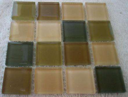 Mosaic Crystal Glass Tiles - Green & Beige Mix  23 x 23 x 4 mm