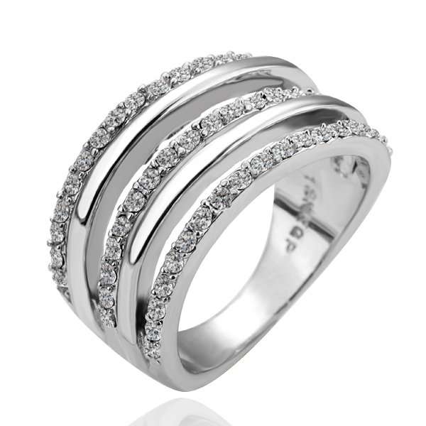 Stylish Banded Crystal 18K White Gold Ring [R1 SPECIAL - NO RESERVE]
