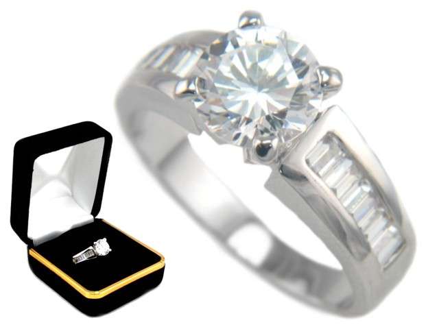 Stunning 2.82CTW BRILLIANT STONE BAGUETTE ENGAGEMENT RING size 8  [R1 SPECIAL - NO RESERVE]