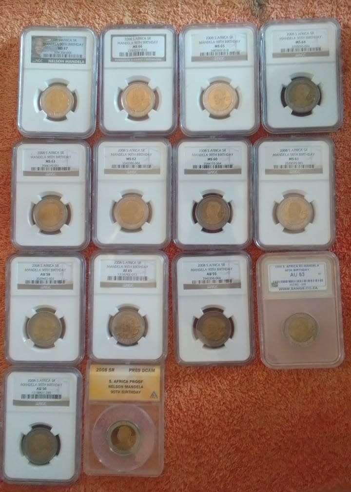VERY SCARCE 14 PC COIN SET 2008 MANDELA BIRTHDAY R5 COINS