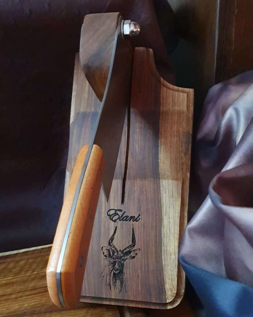 Handmade Solid A-Grade Kiaat Wood Biltong Cutter, 320mmx160mmx38mm,