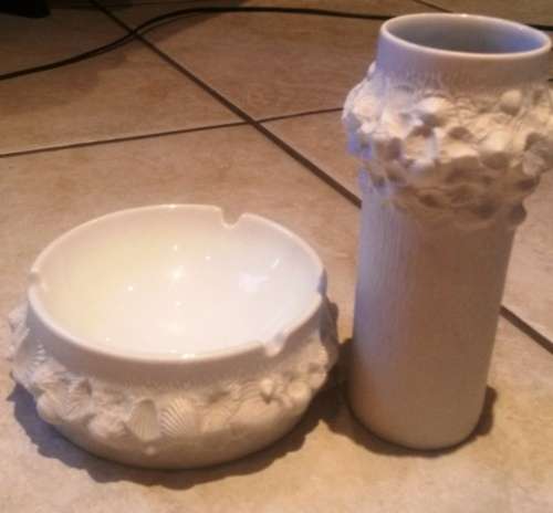 retro vintage 70's kaiser w germany bisque  porcelain vase and ashtray - fantastic