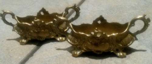 stunning art nouveau pair of open salts ?/mini jardinieres brass small