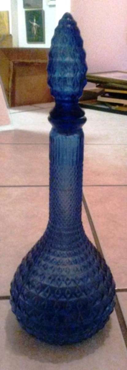 vintage 60's blue glass arabian style decanter