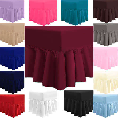 QUEEN FITTED SHEET WITH FRILL PLUS TWO PILLOW CASES SEE DESCRIPTION FOR AVAILABLE COLORS