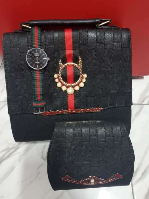 WOMEN 3PC BAG STUNNING SET WITH HAND WATCH***6 COLORS AVAILABLE***