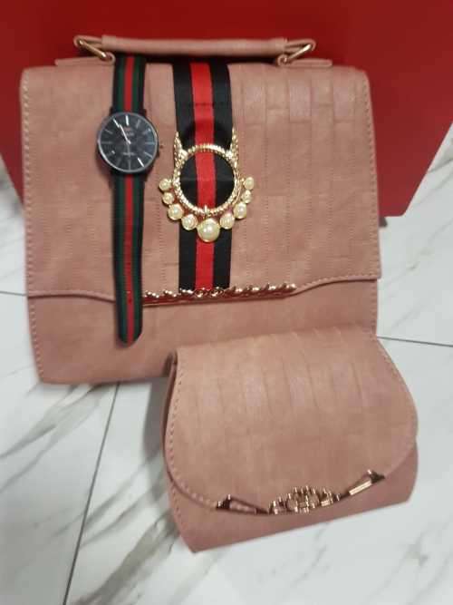 WOMEN 3PC BAG STUNNING SET WITH HAND WATCH***6 COLORS AVAILABLE***