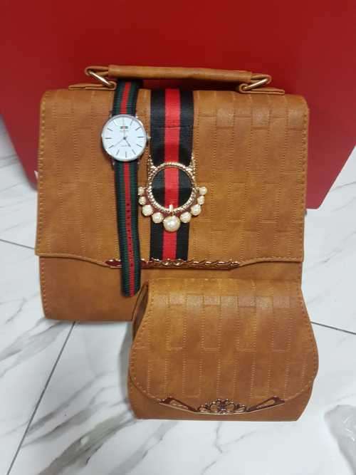 WOMEN 3PC BAG STUNNING SET WITH HAND WATCH***6 COLORS AVAILABLE***