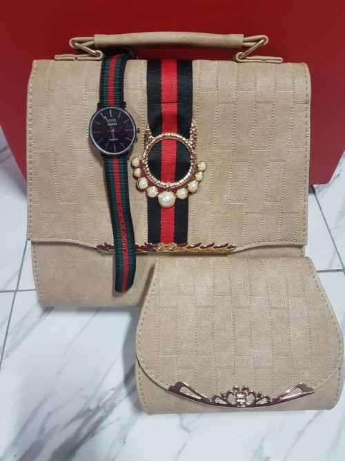 WOMEN 3PC BAG STUNNING SET WITH HAND WATCH***6 COLORS AVAILABLE***