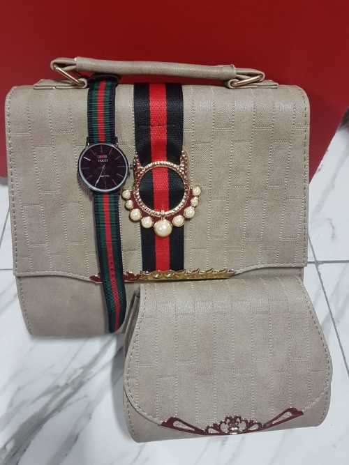 WOMEN 3PC BAG STUNNING SET WITH HAND WATCH***6 COLORS AVAILABLE***