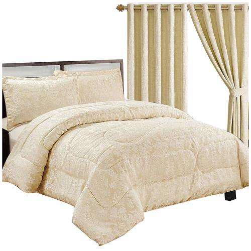 Super Luxury 3pc Jacquard Quilted Bedspread Comforter Throw Set (QUEEN, Diana Cream)