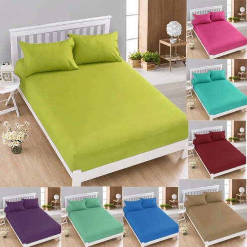 Luxury Plain Poly Cotton Fitted Sheet For All Bedding** Size:Queen