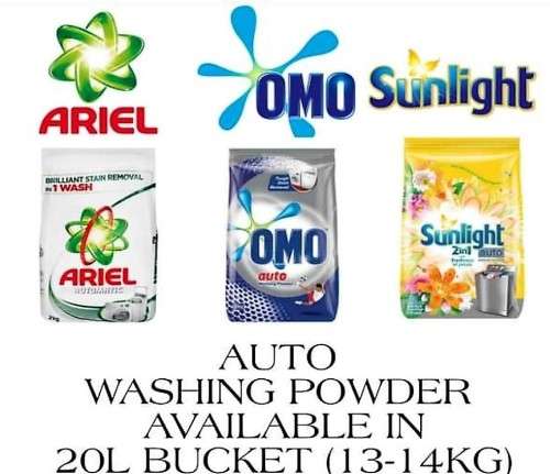 BULK BRANDED WASHING POWDER WOW***13-14 KG IN 20 LITRE BUCKET...OMO*SUNLIGHT*ARIEL &MAQ