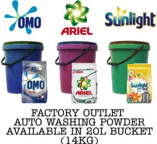 BULK BRANDED WASHING POWDER WOW***13-14 KG IN 20 LITRE BUCKET...OMO*SUNLIGHT*ARIEL &MAQ