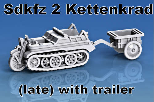1:100 Scale - Sdkfz 2 Kettenkrad (Late) With Trailer