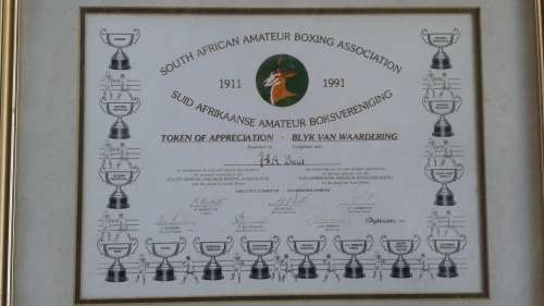 DOCUMENT CERTIFICATE : SOUTH AFRICAN BOXING ASSOCIATION (In Frame)