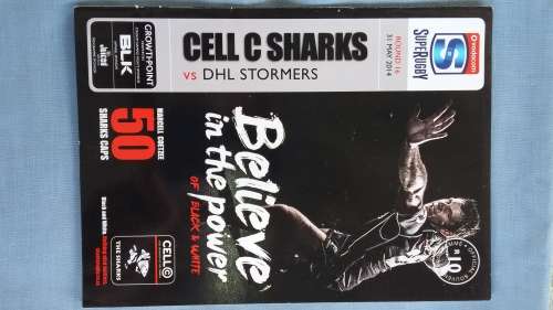 Rugby Program - SupeRugby 2014 - Sharks vs Stormers (50 Sharks Caps Marcell Coetzee)