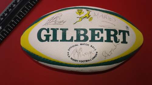 Mini Springbok Rugby Gilbert Ball with Unknown Signatures / Autographs