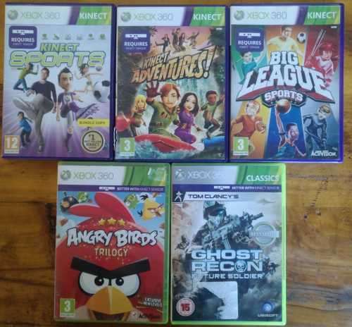 Xbox 360 console, 2 x controllers, kinect, 20 games