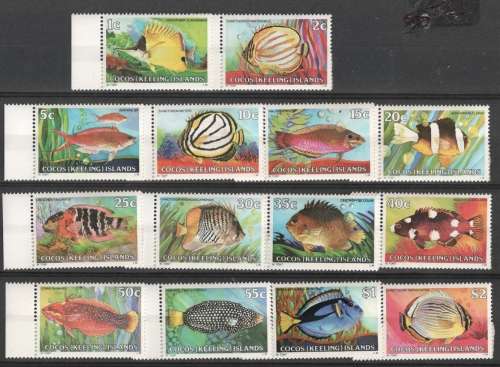 COCOS (KEELING) ISLANDS - INDIAN OCEAN, SET of 14, 1979/1980 FISH DEFINITIVES