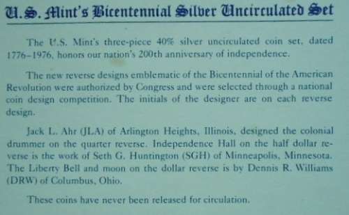 1776-1976 UNITED STATES BICENTENNIAL SILVER UNC SET.