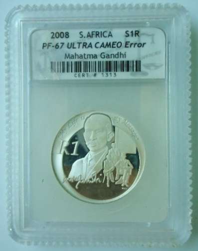 NICE  FROSTING ERROR.....Extreemly Scarce Mahatma Gandhi 2008 SILVER R1 GRADED PF - 67 ULTRA CAMEO!