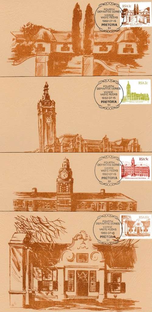 SET of 4, 1982 RSA FOURTH DEFINITIVE COIL STAMP - MAXI CARDS