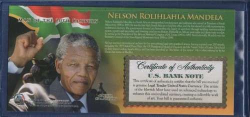 NELSON MANDELA USA LEGAL TENDER $2 COLOURIZED BANKNOTE "MAN OF THE 20th.CENTURY".