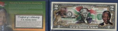NELSON MANDELA USA LEGAL TENDER $2 COLOURIZED BANKNOTE "MAN OF THE 20th.CENTURY".