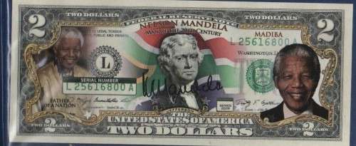 NELSON MANDELA USA LEGAL TENDER $2 COLOURIZED BANKNOTE "MAN OF THE 20th.CENTURY".
