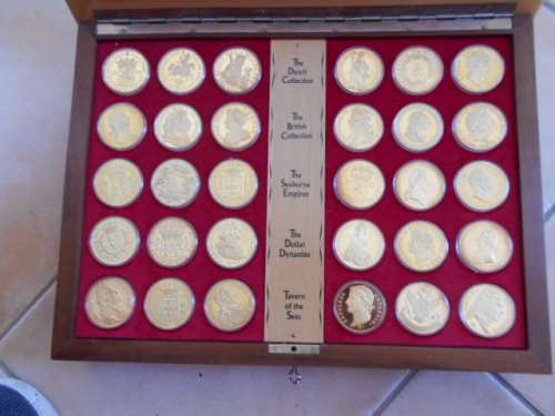1978 - 30 PIECE GOLD PLATED STERLING SILVER HERITAGE PROOF MEDALLION SET, PRESENTATION CASE.