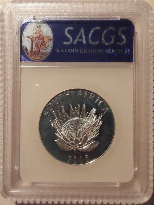 RSA MAHATMA GANDHI 2008 SILVER 1 RAND - SACGS GRADED MS-68 PL CAMEO.