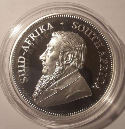 RSA 2 OUNCE PROOF SILVER KRUGERRAND IN PRESENTATION BOX, CAPSULE & WITH  CERTIFICATE OF AUTHENTCITY.