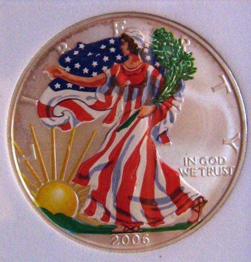 2006 $1 COLOURIZED  US SILVER EAGLE ......1 Troy Ounce of 99.9% Silver.