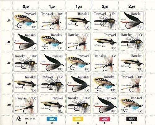 1982 TRANSKEI  FISHING FLIES FULL SHEET, UMM.