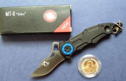 MT- 8 "Siko" Type FOLDING KNIFE with SEAT BELT CUTTER & GLASS BREAKERS + FREE R5 MANDELA UNC COIN.
