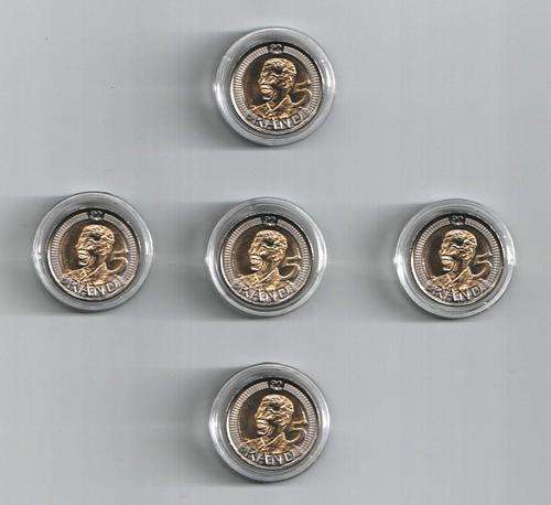 FIVE R5 NELSON MANDELA UNC  & ENCAPSULATED BIRTHDAY BI METAL COINS AS RECEIVED DIRECT FROM MY BANK.