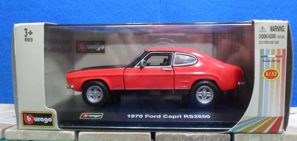 RARE STUNNING BBURAGO 1970 FORD CAPRI RS2600  ` MINT IN DISPLAY CASE .