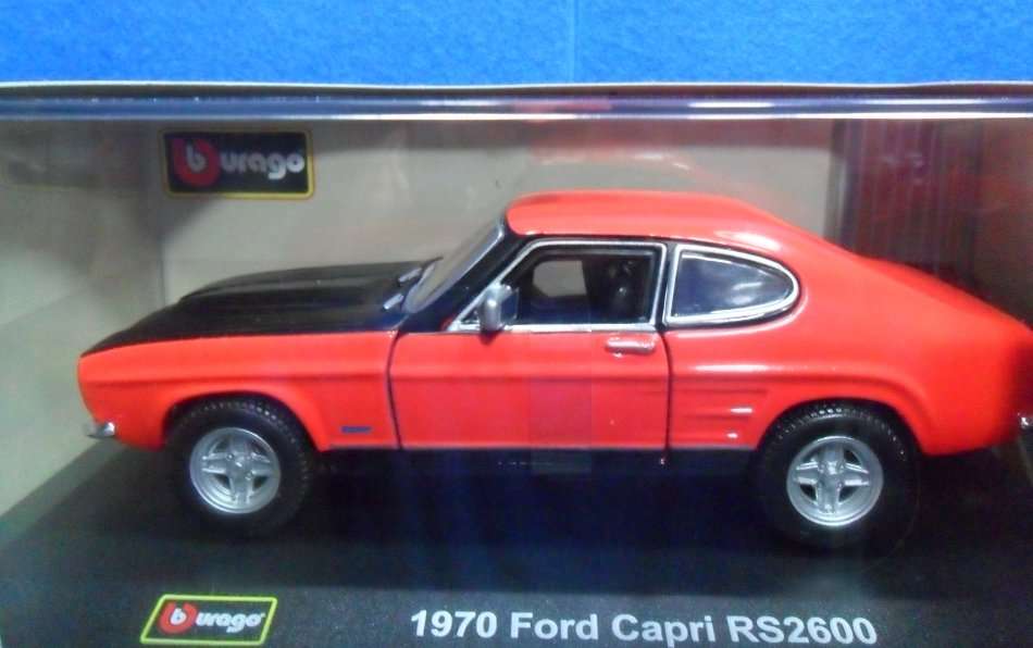RARE STUNNING BBURAGO 1970 FORD CAPRI RS2600  ` MINT IN DISPLAY CASE .