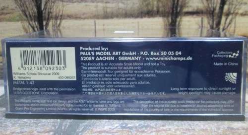 LTD EDIT MINICHAMPS 400 090087 - WILLIAMS-TOYOTA SHOWCAR  2009 ` K. NAKAJIMA `  MINT IN DISPLAY CASE