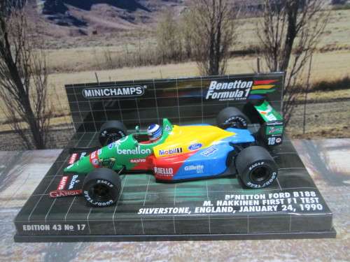 EXTREMELY RARE, MINICHAMPS  400 890219 - 1990 BENETTON FORD B188  - M. HAKKINEN  - MINT IN DISP CASE