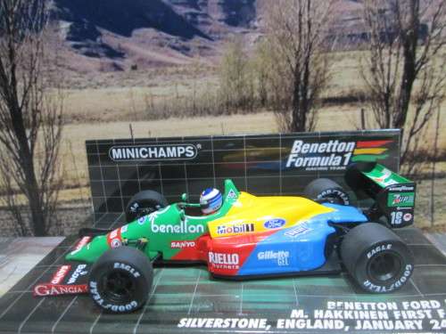 EXTREMELY RARE, MINICHAMPS  400 890219 - 1990 BENETTON FORD B188  - M. HAKKINEN  - MINT IN DISP CASE
