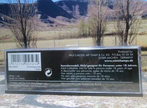 RARE MINICHAMPS  400 040009 - 2004  B * A * R  HONDA 006  ` JENSON  BUTTON   ` MINT IN DISPLAY CASE