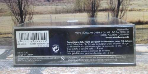 VERY RARE MINICHAMPS 400 030010 - SAUBER  PETRONAS  C22   ` H . H . FRENTZEN  ` MINT IN DISPLAY CASE