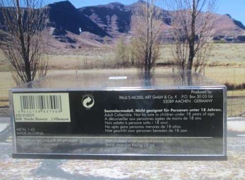 LTD EDIT MINICHAMPS 430 010079 -  BAR HONDA SHOWCAR 2001   ` j . VILLENEUVE  ` MINT IN DISPLAY CASE