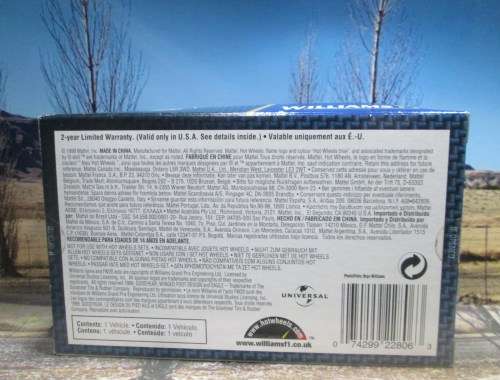 LTD EDIT HOT WHEELS NO 22806  1998 WILLIAMS FW20  ` H . FRENTZEN  ` MINT -  BOXED WITH  DISPLAY CASE