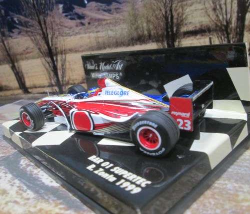 EXTREMELY RARE MINICHAMPS NO  430 990023 - 1999 BAR 01 SUPERTEC  `R. ZONTA  ` MINT IN DISPLAY CASE