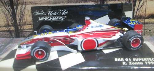 EXTREMELY RARE MINICHAMPS NO  430 990023 - 1999 BAR 01 SUPERTEC  `R. ZONTA  ` MINT IN DISPLAY CASE