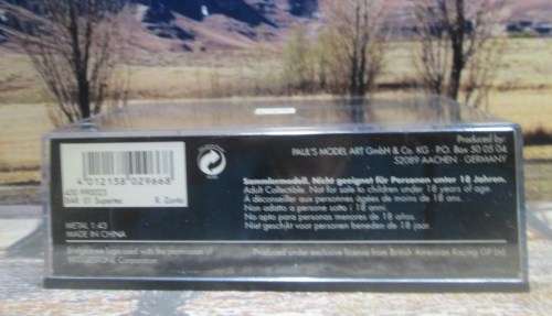 EXTREMELY RARE MINICHAMPS NO  430 990023 - 1999 BAR 01 SUPERTEC  `R. ZONTA  ` MINT IN DISPLAY CASE